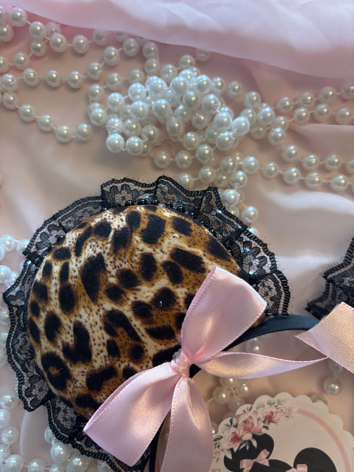 Dark cheetah pink bows mouse ears
