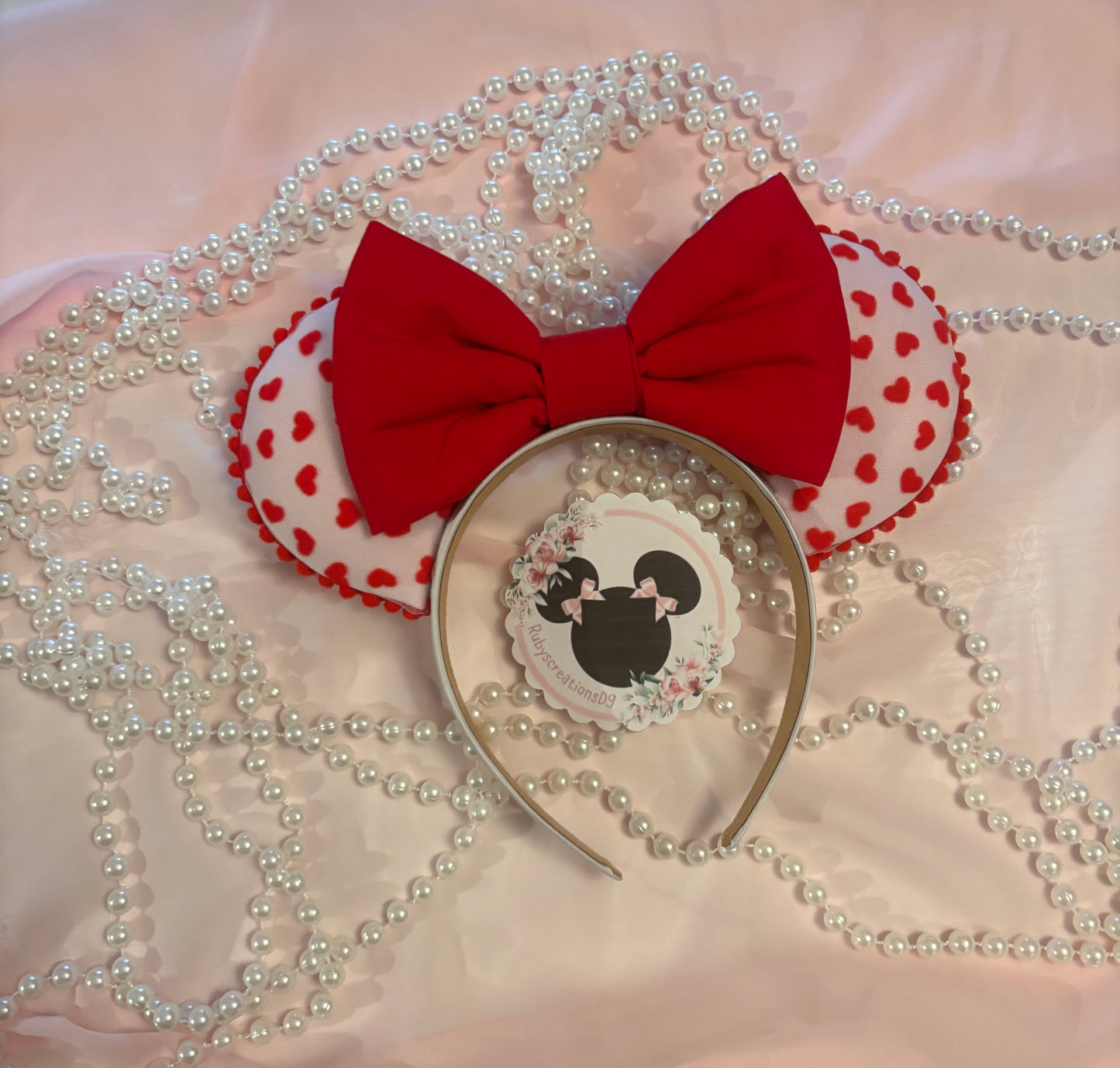 Pink red hearts mouse ears