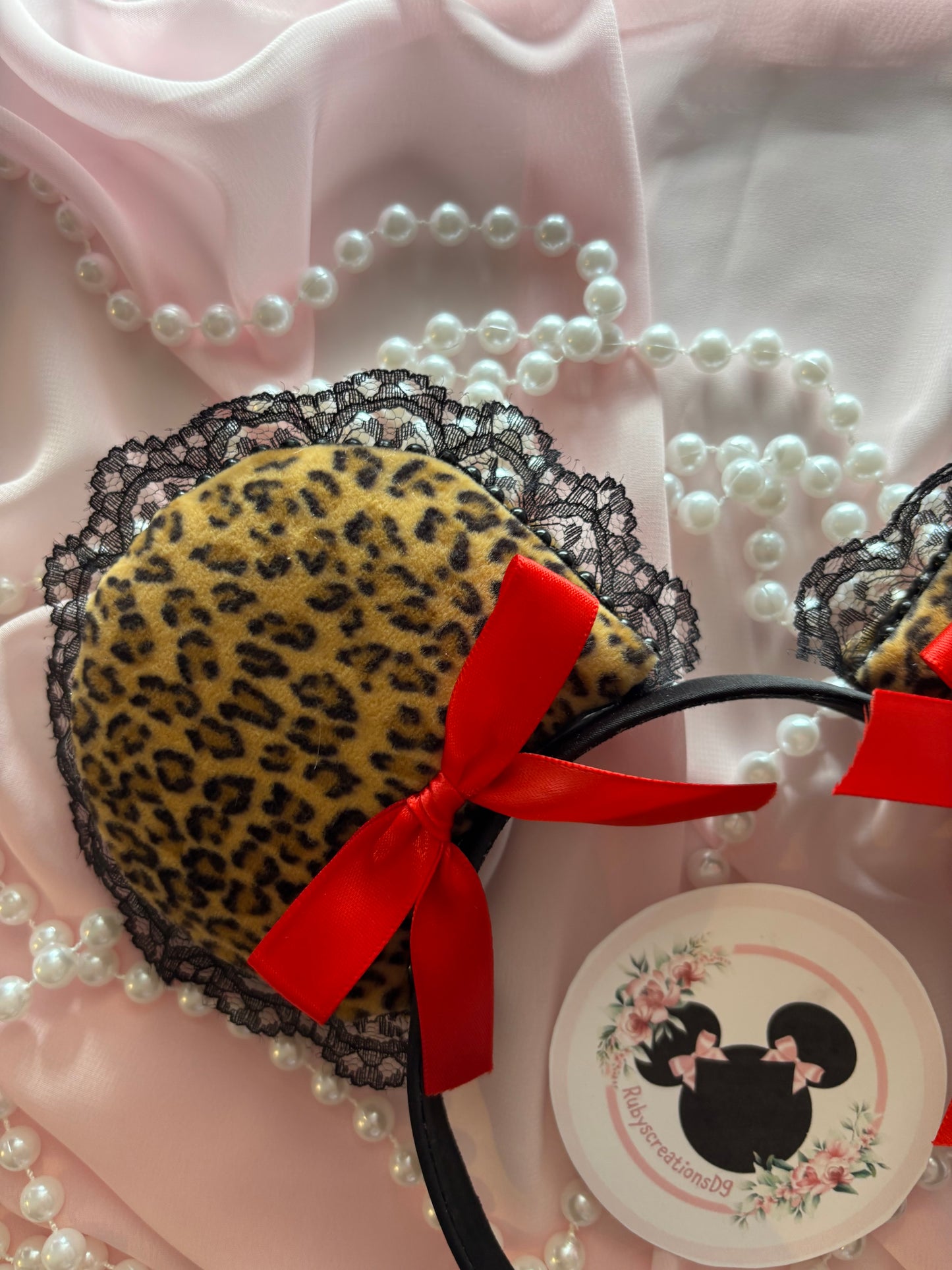 Leopard velvet red coquette mouse ears