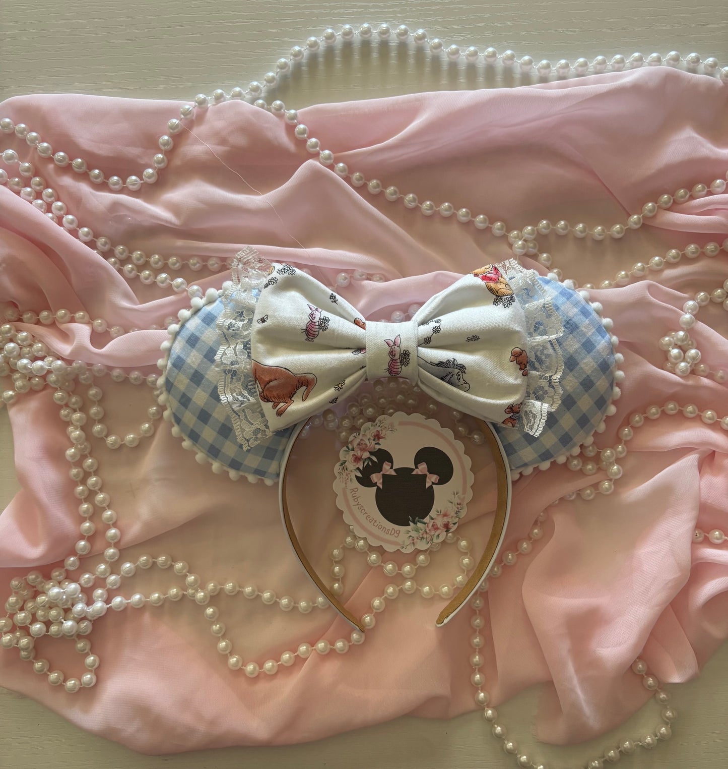Sky gingham bear mouse ears