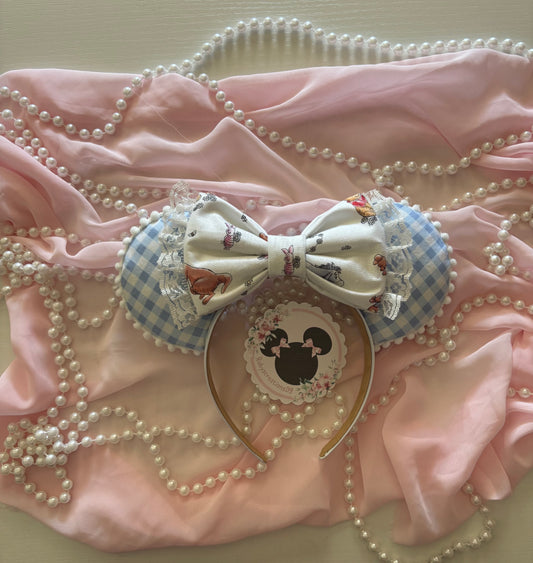 Sky gingham bear mouse ears