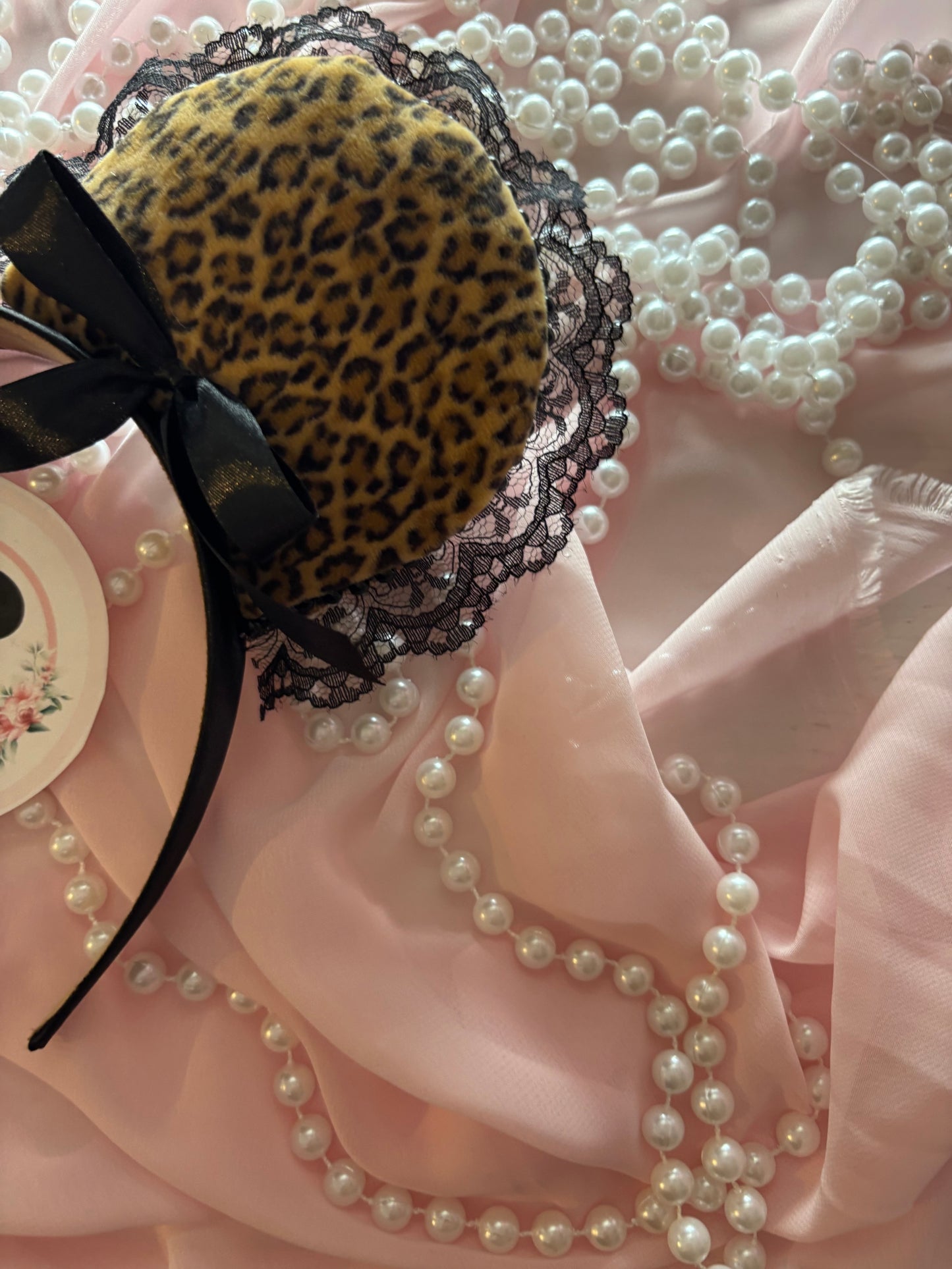 Leopard velvet black coquette mouse ears