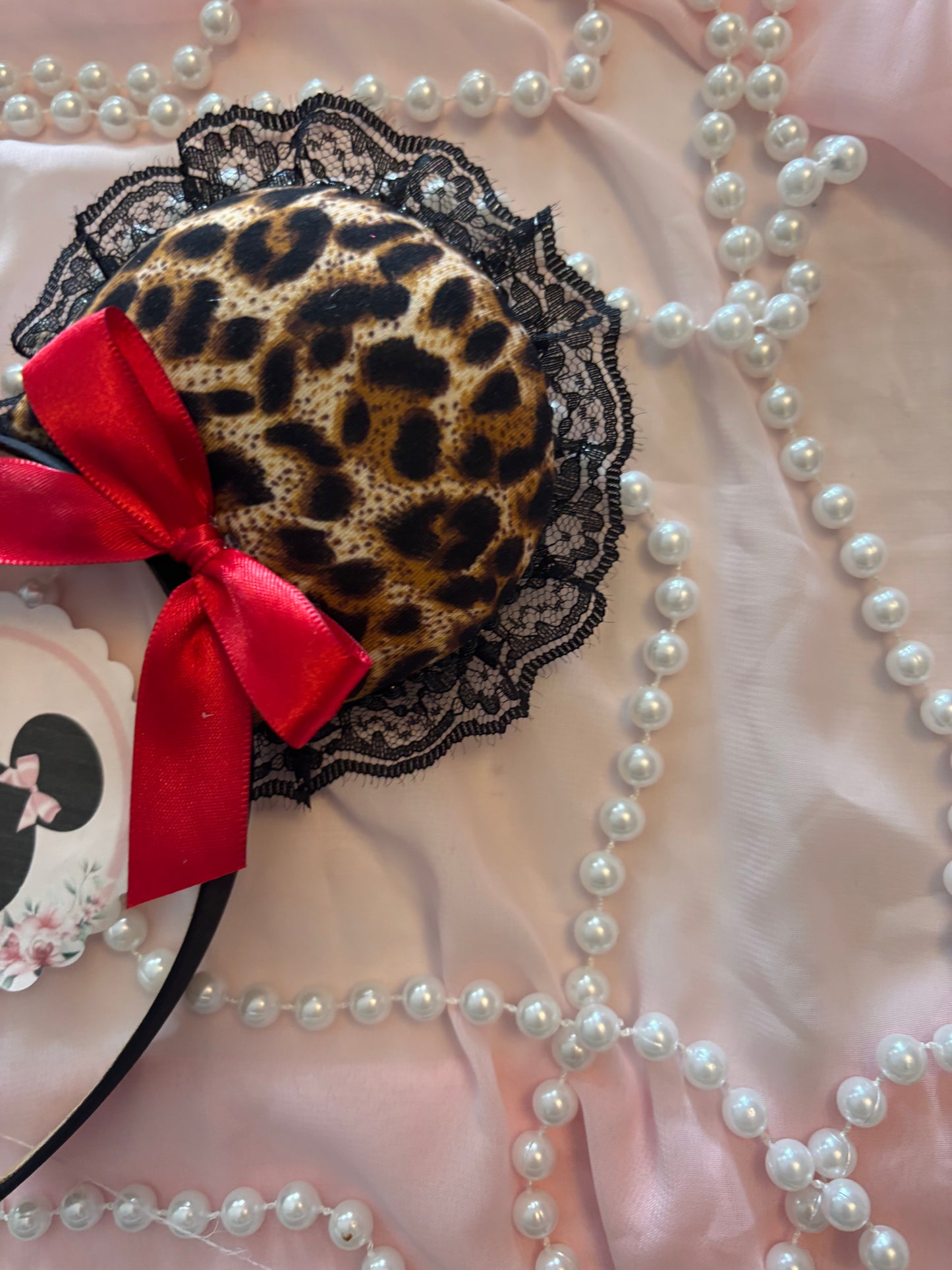 Dark cheetah red bows mouse ears