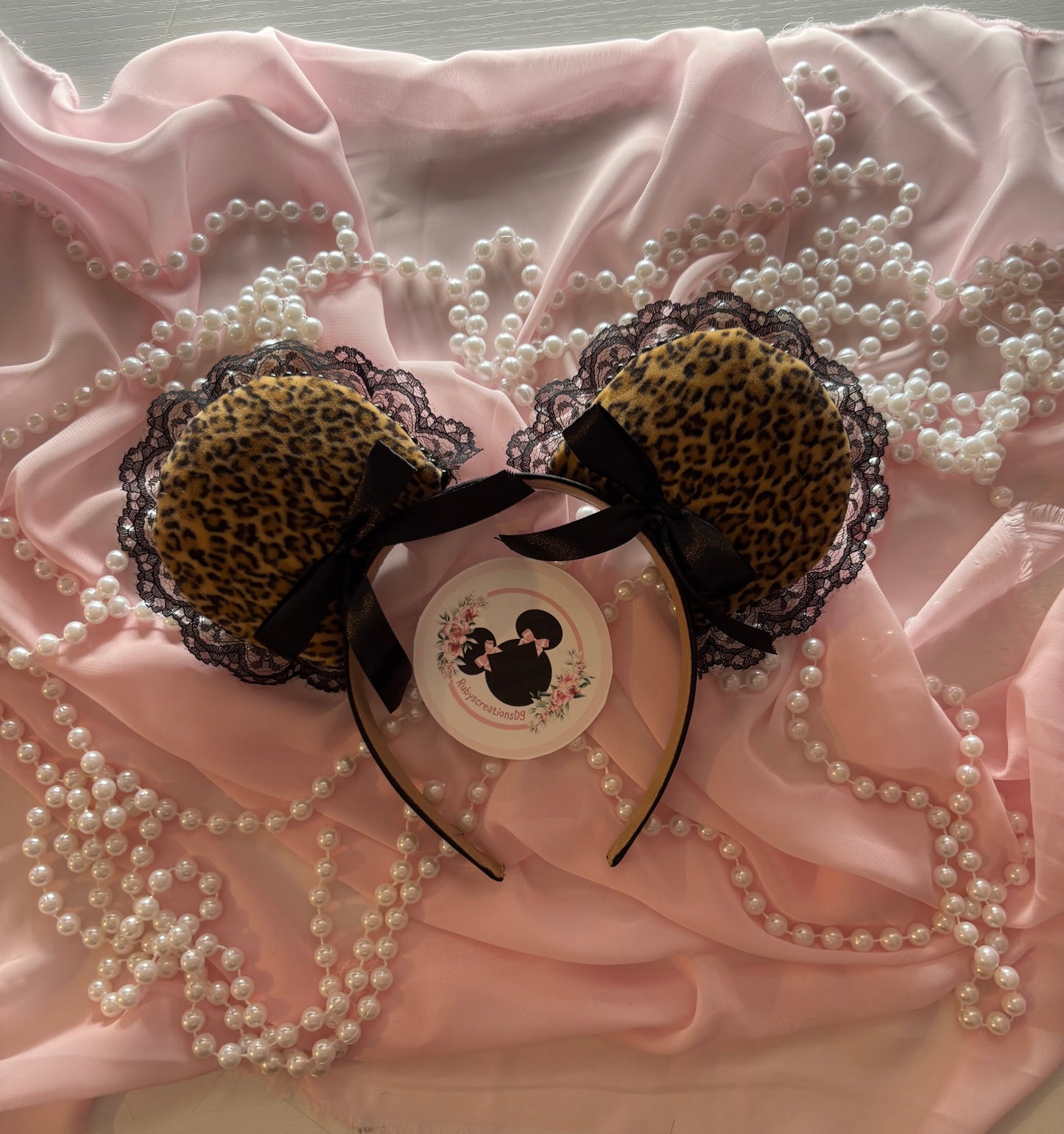 Leopard velvet black coquette mouse ears
