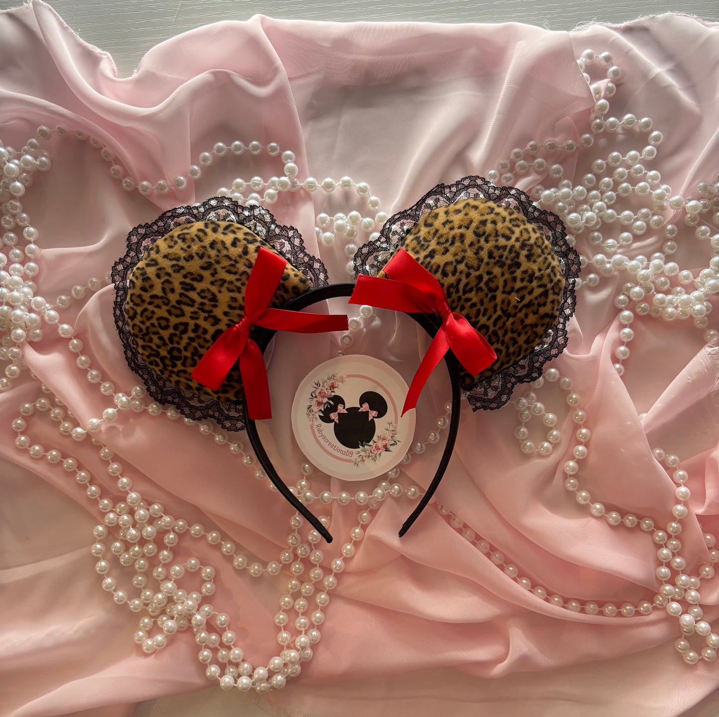 Leopard velvet red coquette mouse ears