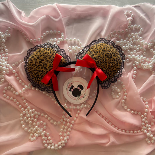 Leopard velvet red coquette mouse ears