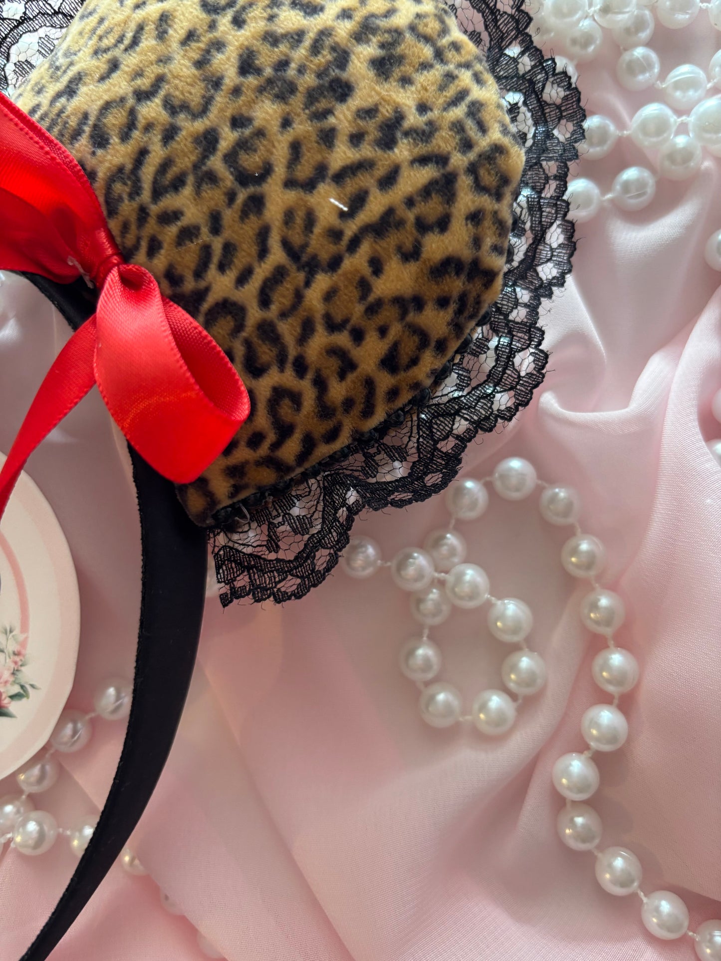 Leopard velvet red coquette mouse ears