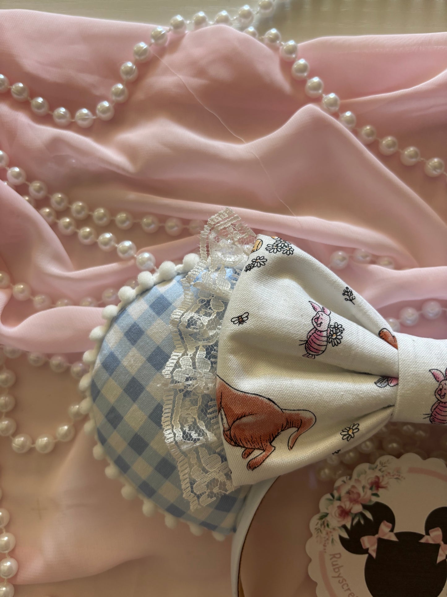 Sky gingham bear mouse ears