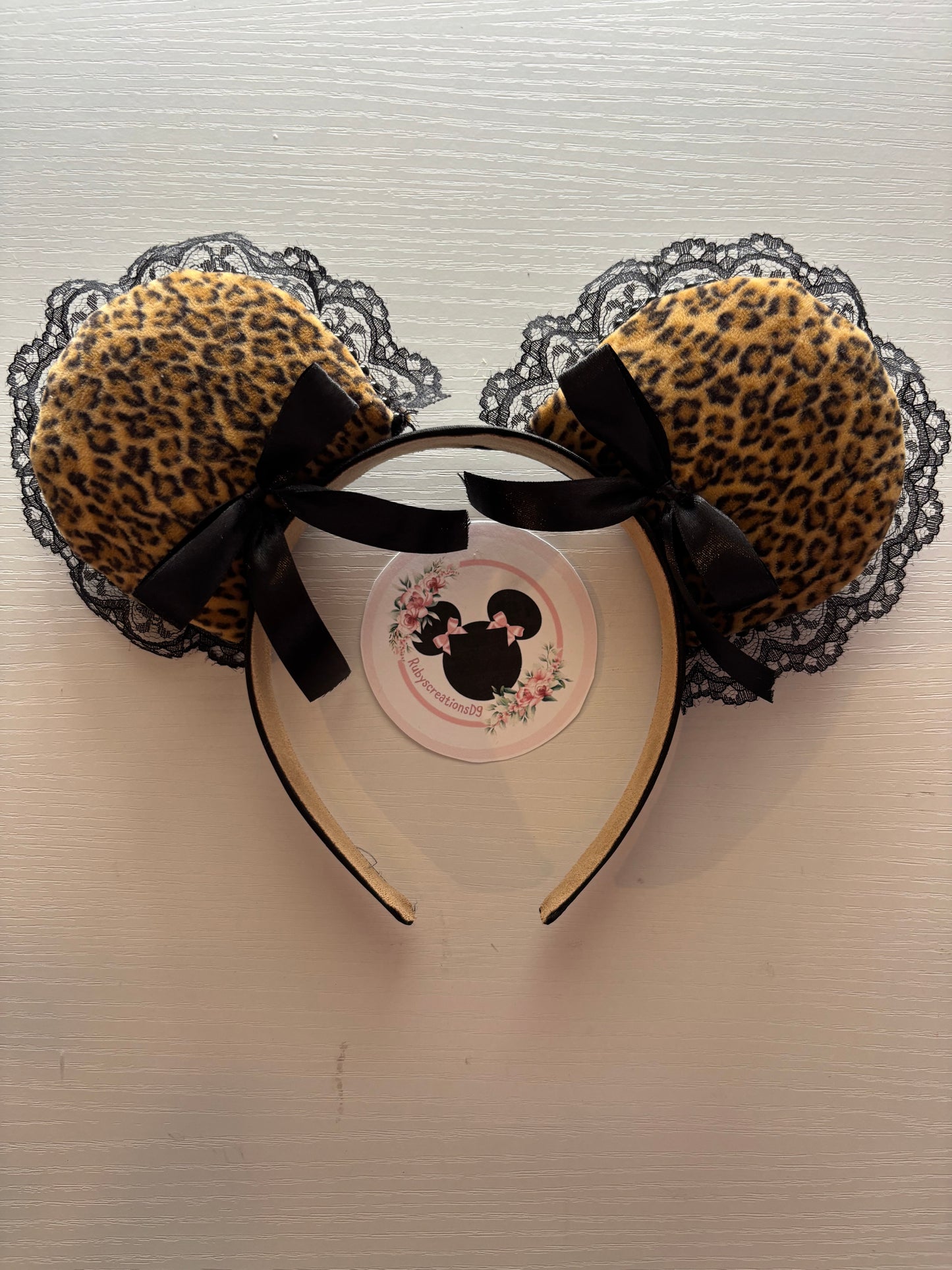Leopard velvet black coquette mouse ears