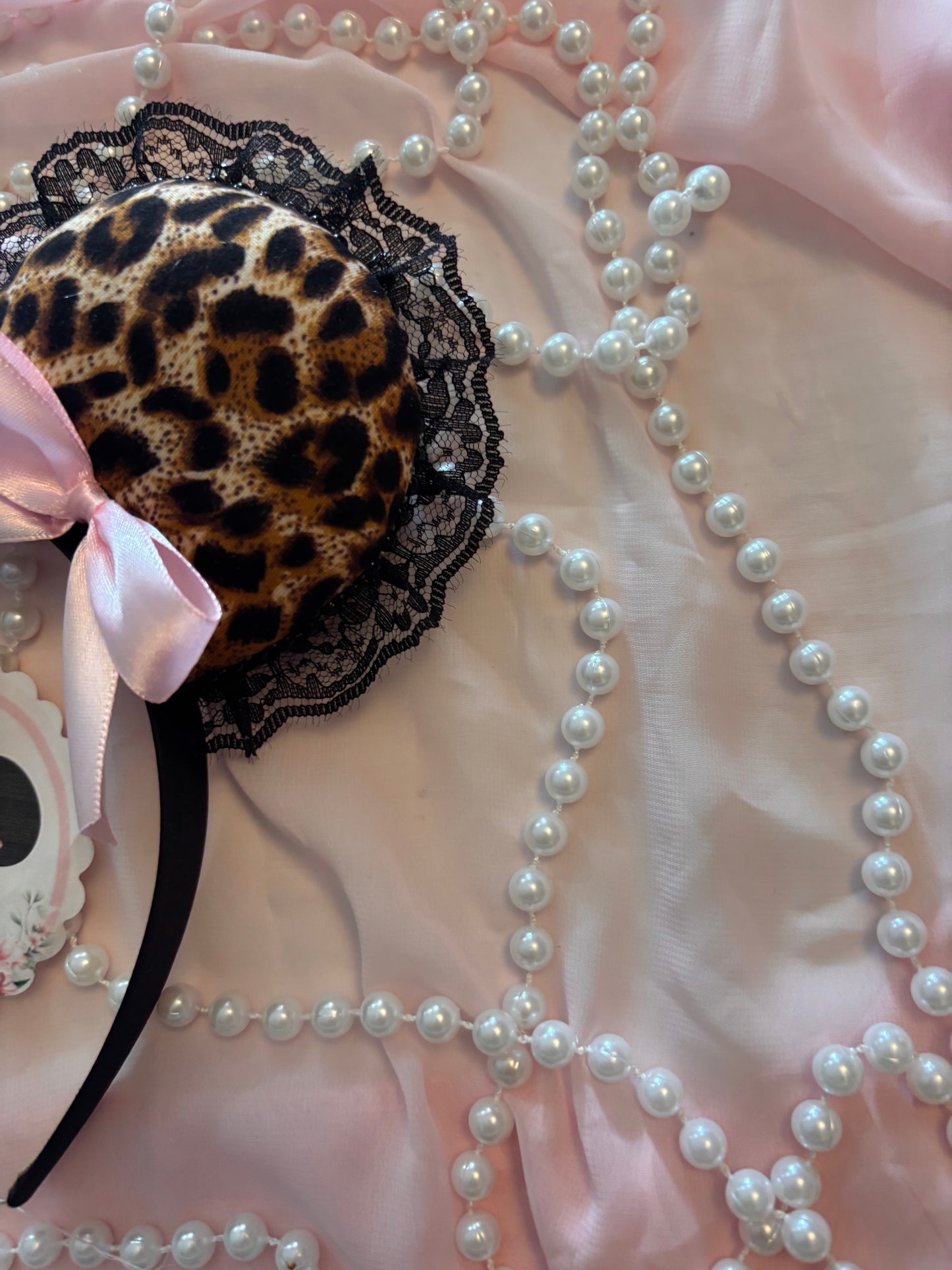 Dark cheetah pink bows mouse ears