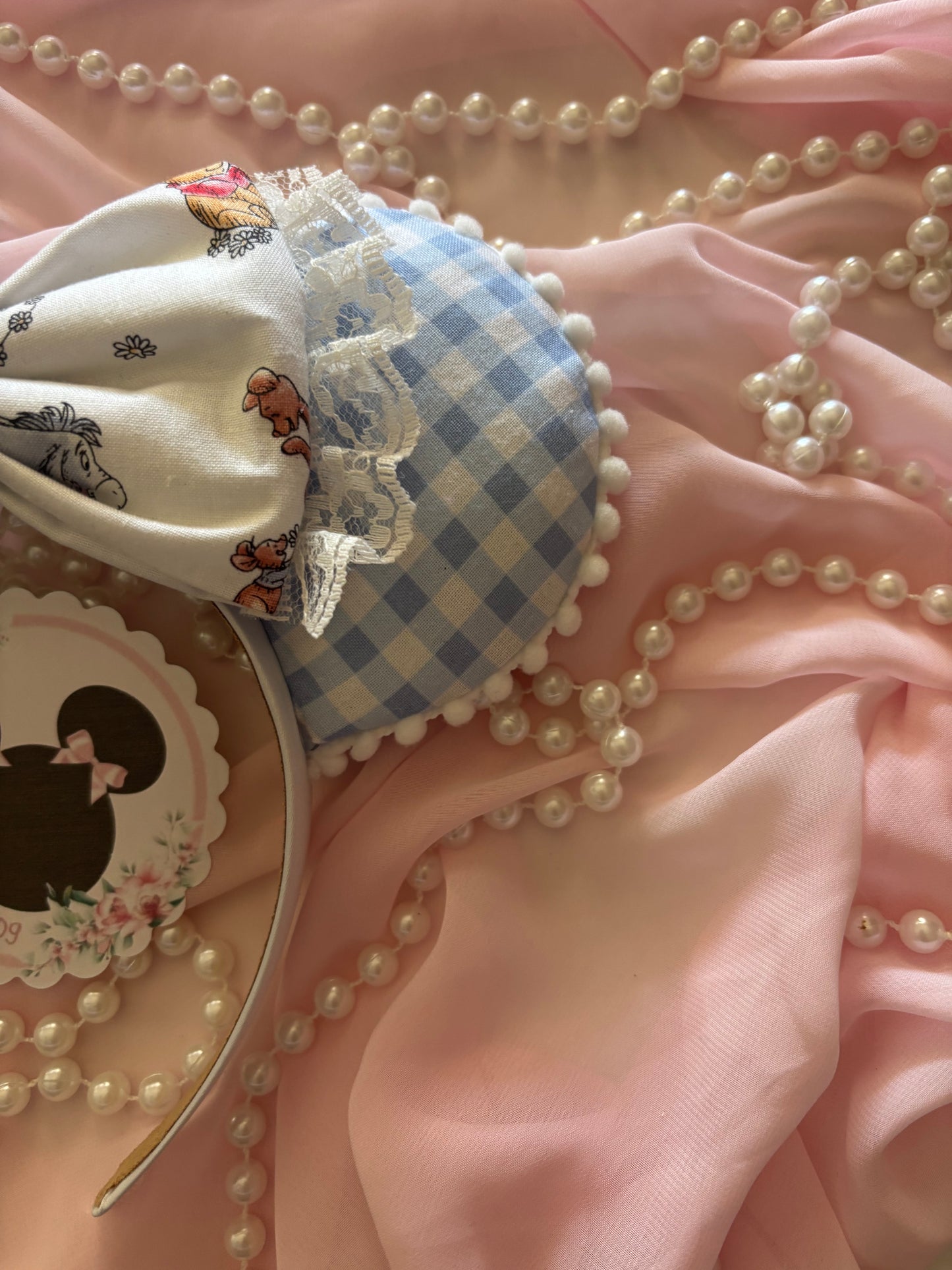 Sky gingham bear mouse ears