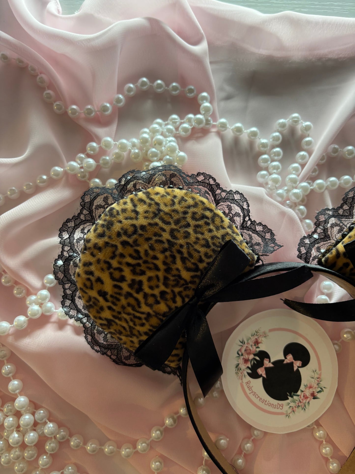 Leopard velvet black coquette mouse ears