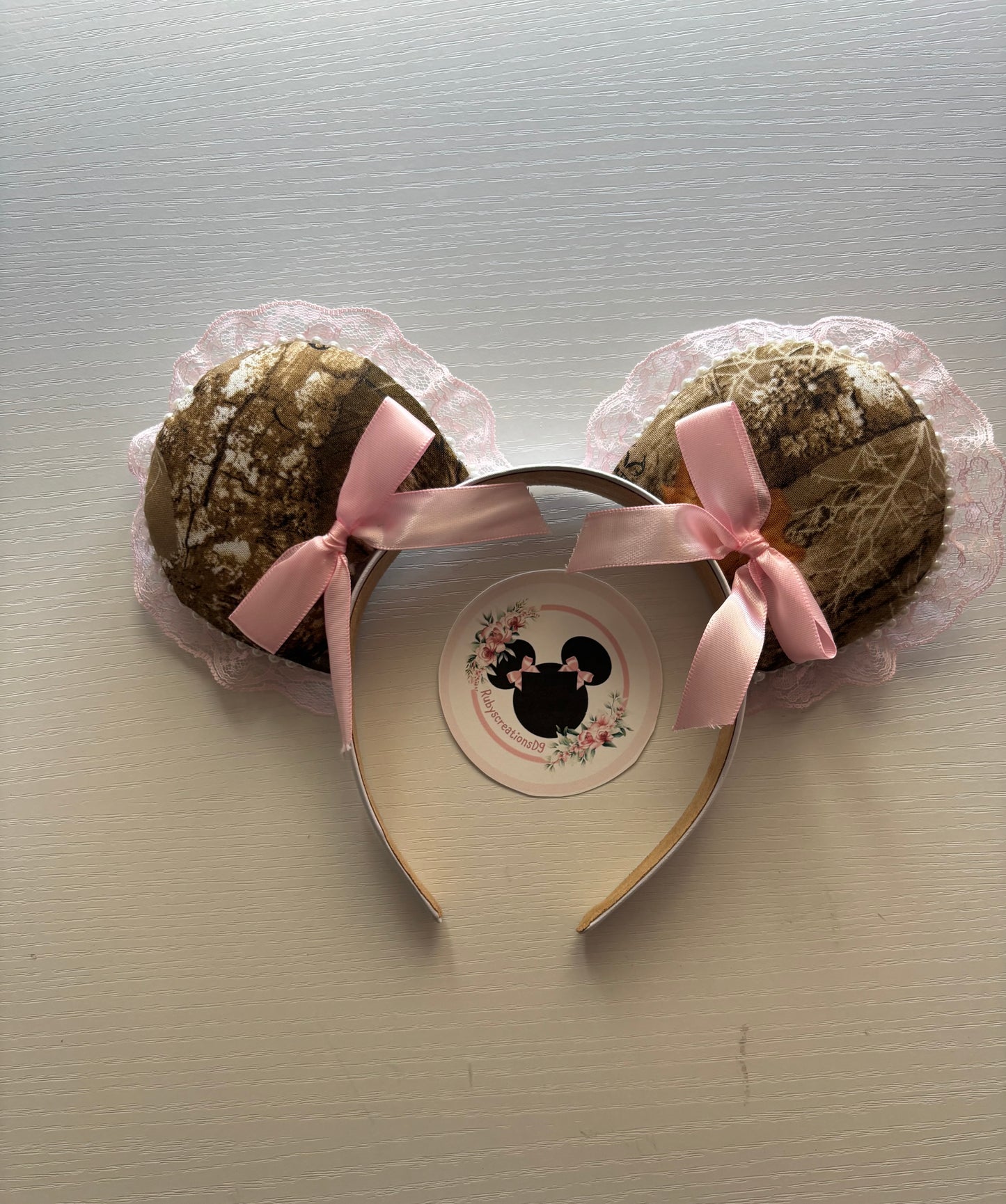 Camo pink coquette mouse ears