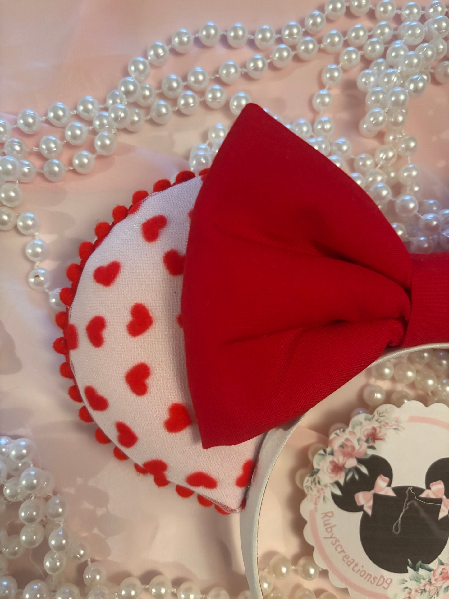 Pink red hearts mouse ears