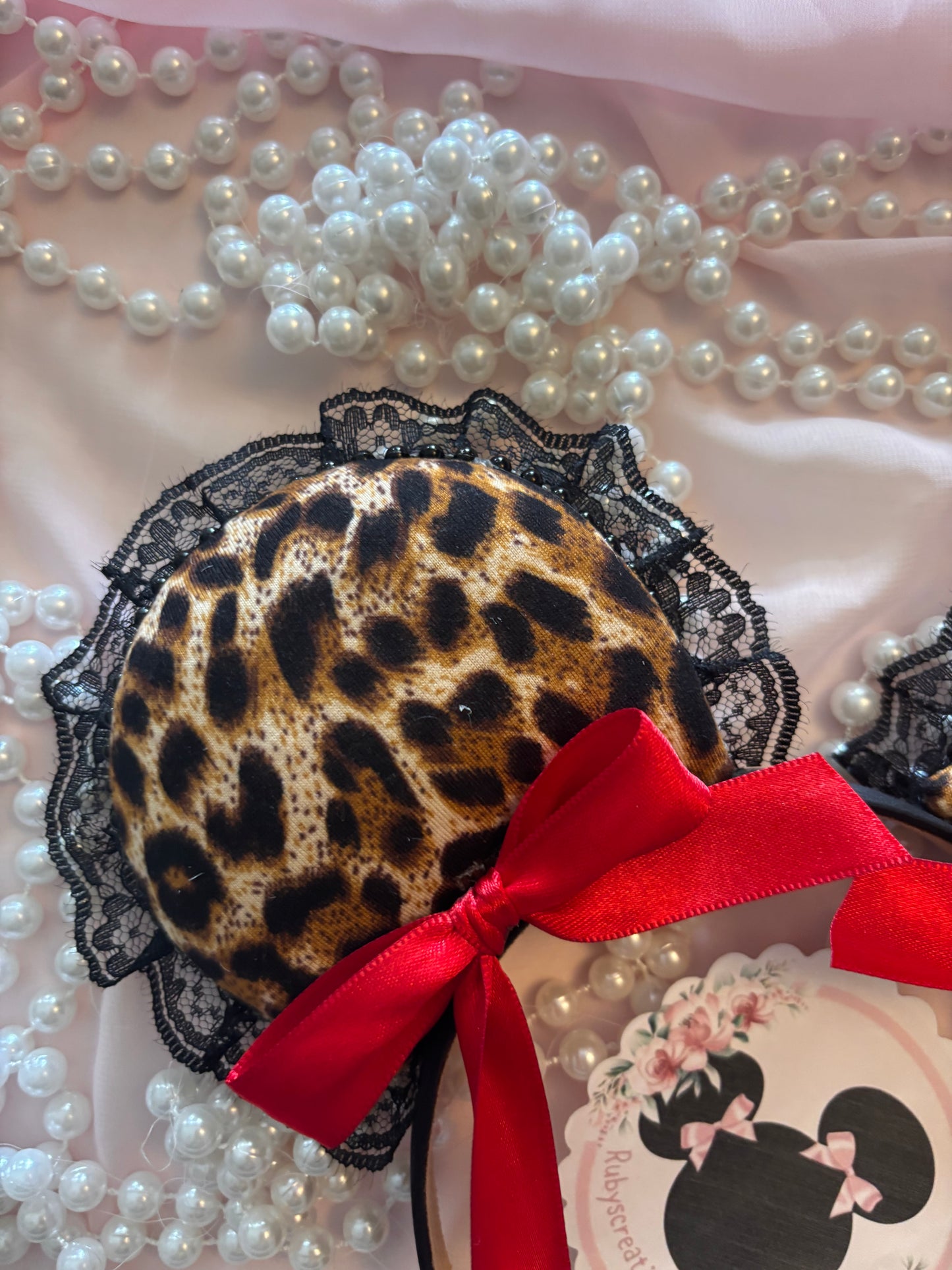 Dark cheetah red bows mouse ears